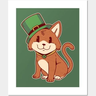 Ginger Cat with Leprechaun Hat Posters and Art